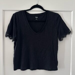 Express v neck skimming tee black lace shirt